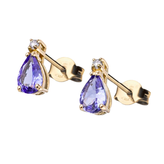 Cercei Aur 14k cu Tanzanit 0.800ct si Diamant 0.0320ct
