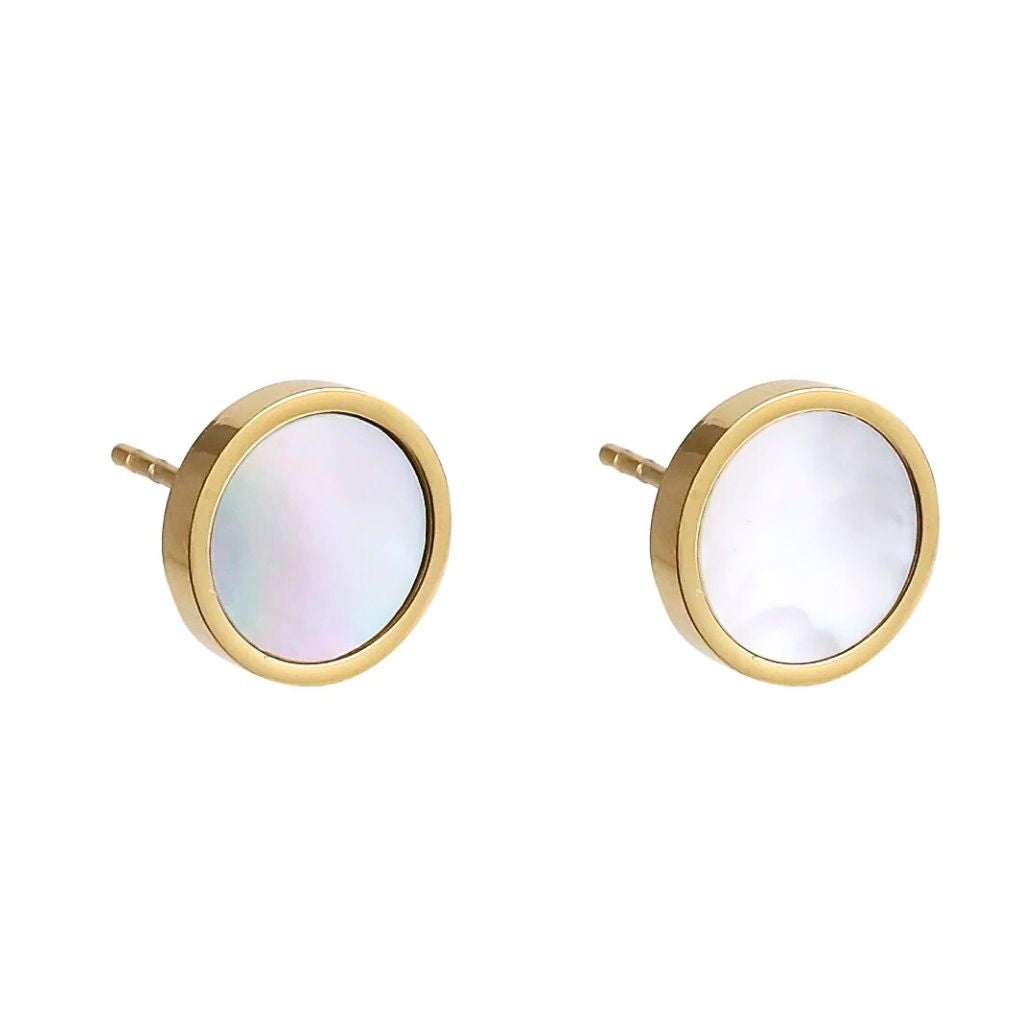 Cercei Placati cu Aur 14k Banut cu Sidef