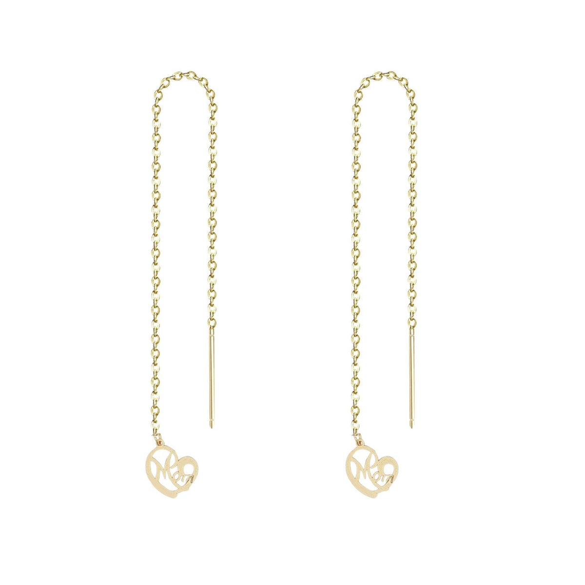Cercei Placati cu Aur 14k Fir Inima Mom