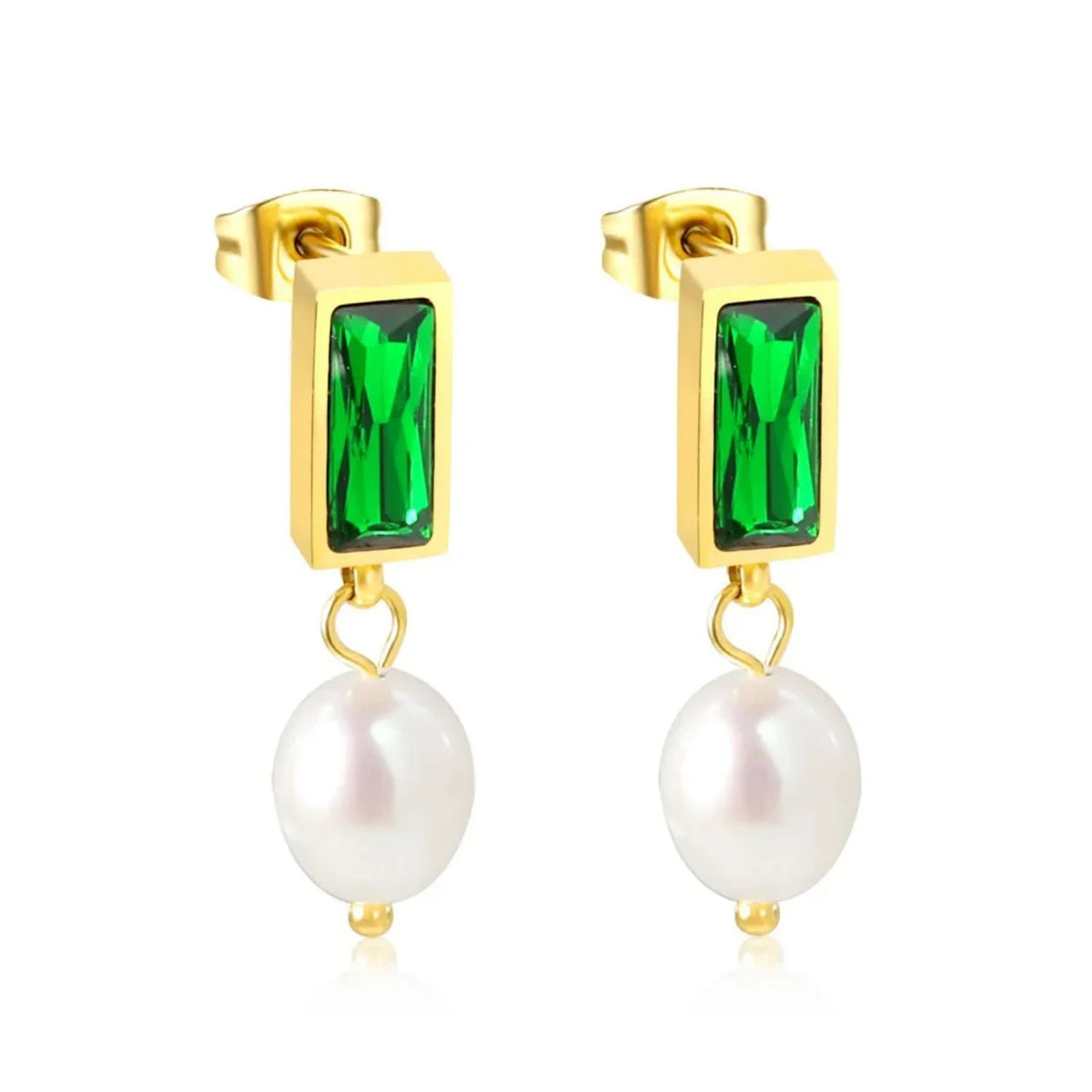 Cercei Placati cu Aur 14k Green Stone