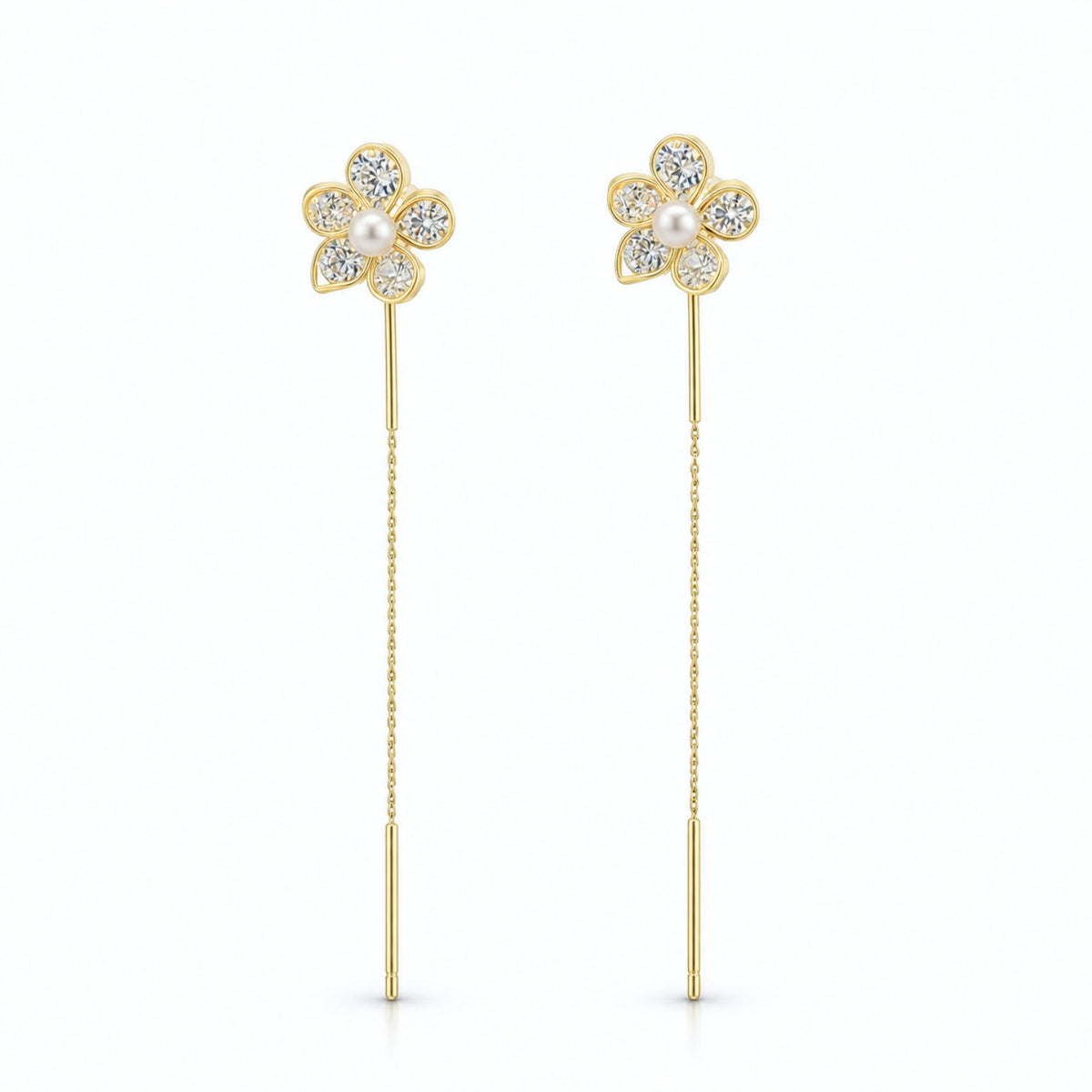 Cercei Argint Placati cu Aur 14k Fir Floare cu Perla