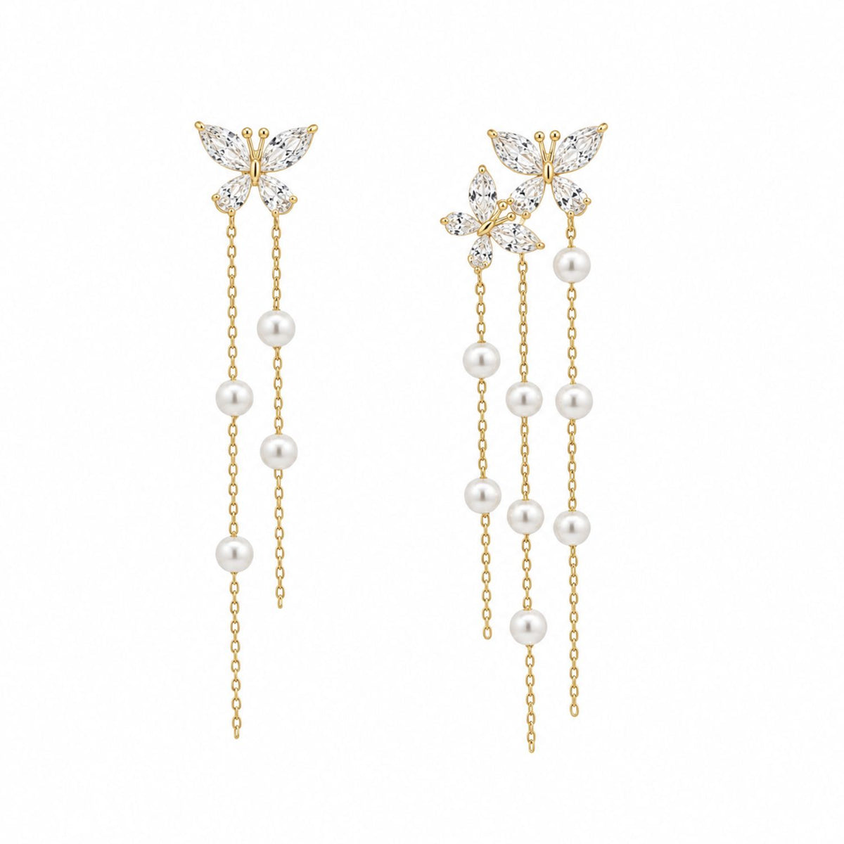 Cercei Argint Placati cu Aur 14k Fir Fluture si Perle
