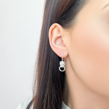 Cercei Aur 14k Alb cu Diamante 0.313 ct si Smaralde
