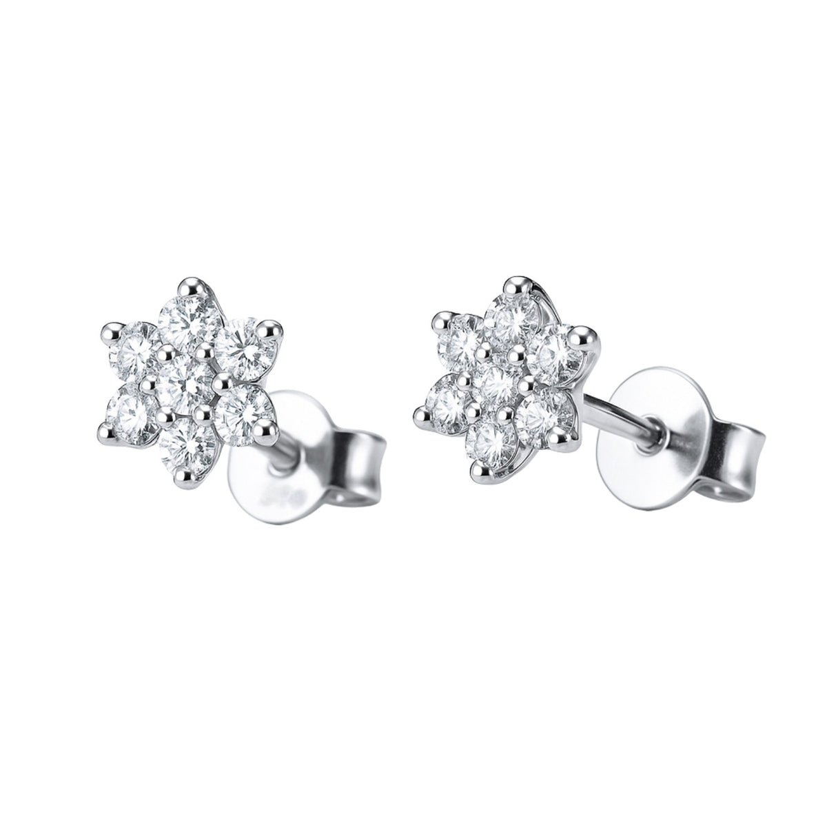 Cercei Aur 14k Floare cu Diamante 0.116 ct