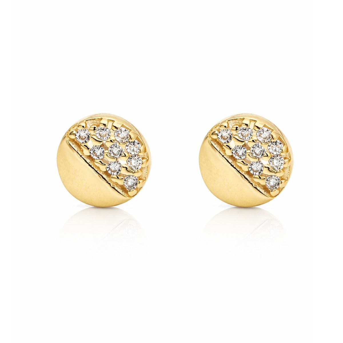 Cercei Aur 14k Half Circle cu Pietre Albe