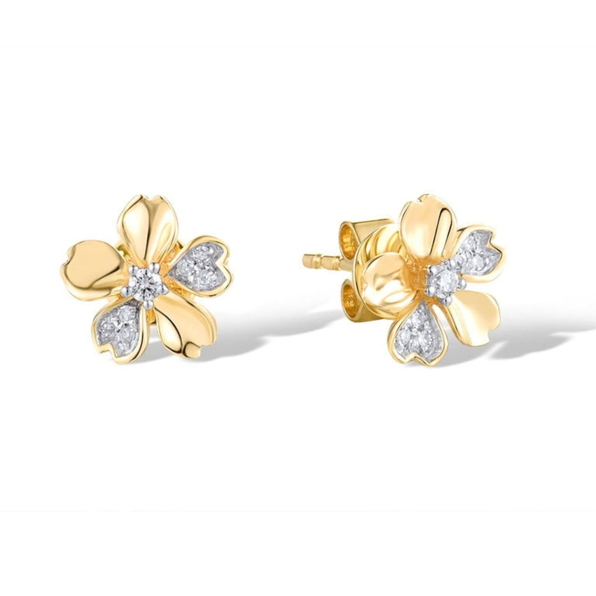 Cercei Aur 14k Floare cu Diamante 0.061ct