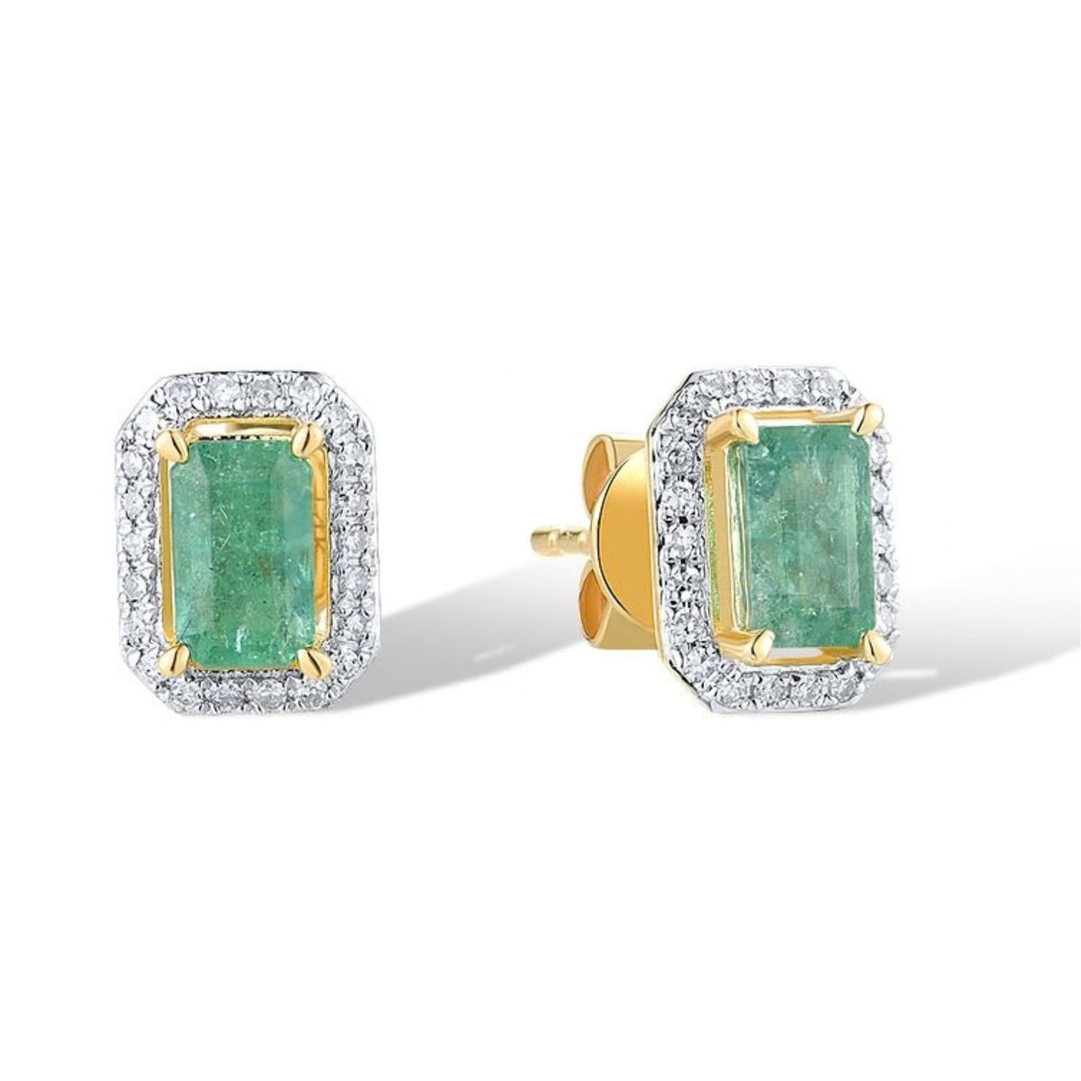 Cercei Aur 14k cu Diamante 0.096 ct si Smarald 0.558 ct