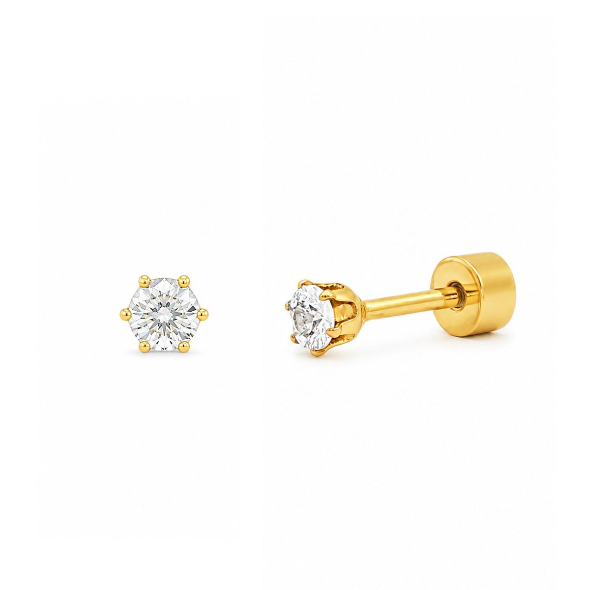 Cercei Placati cu Aur 14k cu Piatra Solitaire 3mm