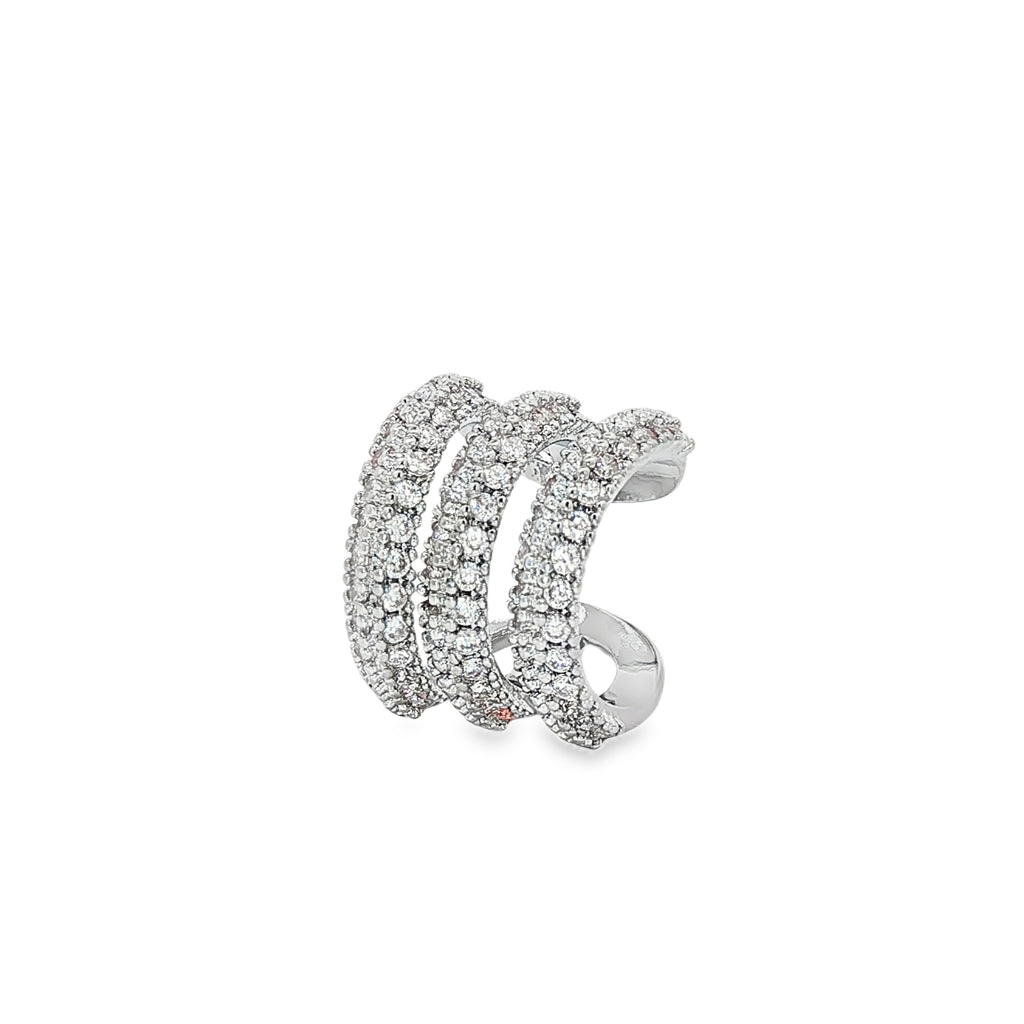Cercel Ear Cuff Triple cu Pietre Albe