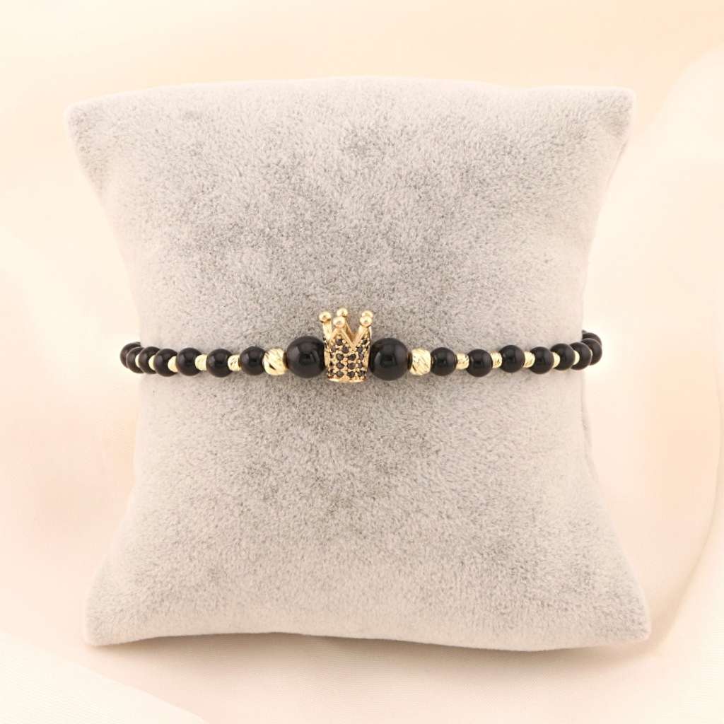 Bratara Snur cu Bile de Aur 14k Coroana Royal Crown