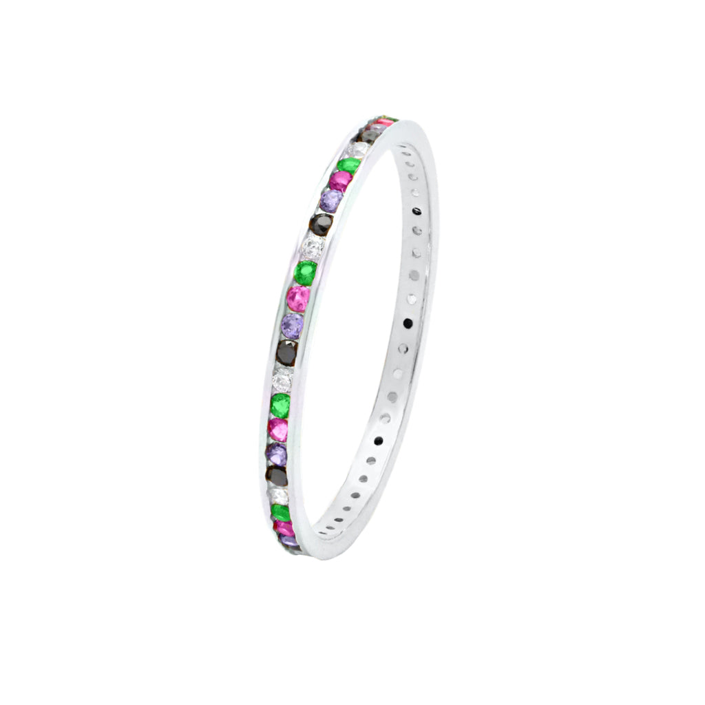 Inel Aur Alb 14k Eternity cu Pietre Multicolore 1mm