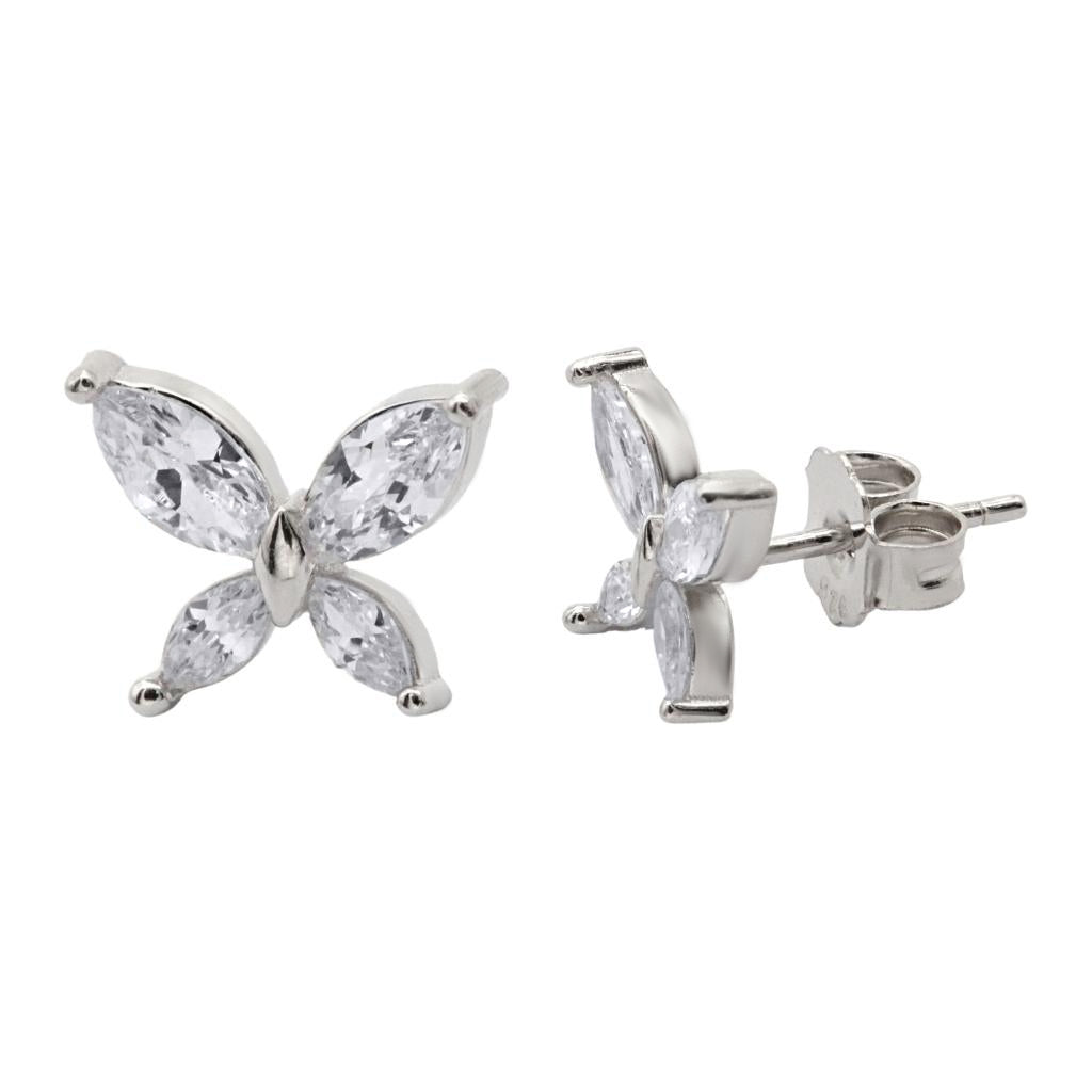 Cercei Argint Fluture cu Pietre Zirconia