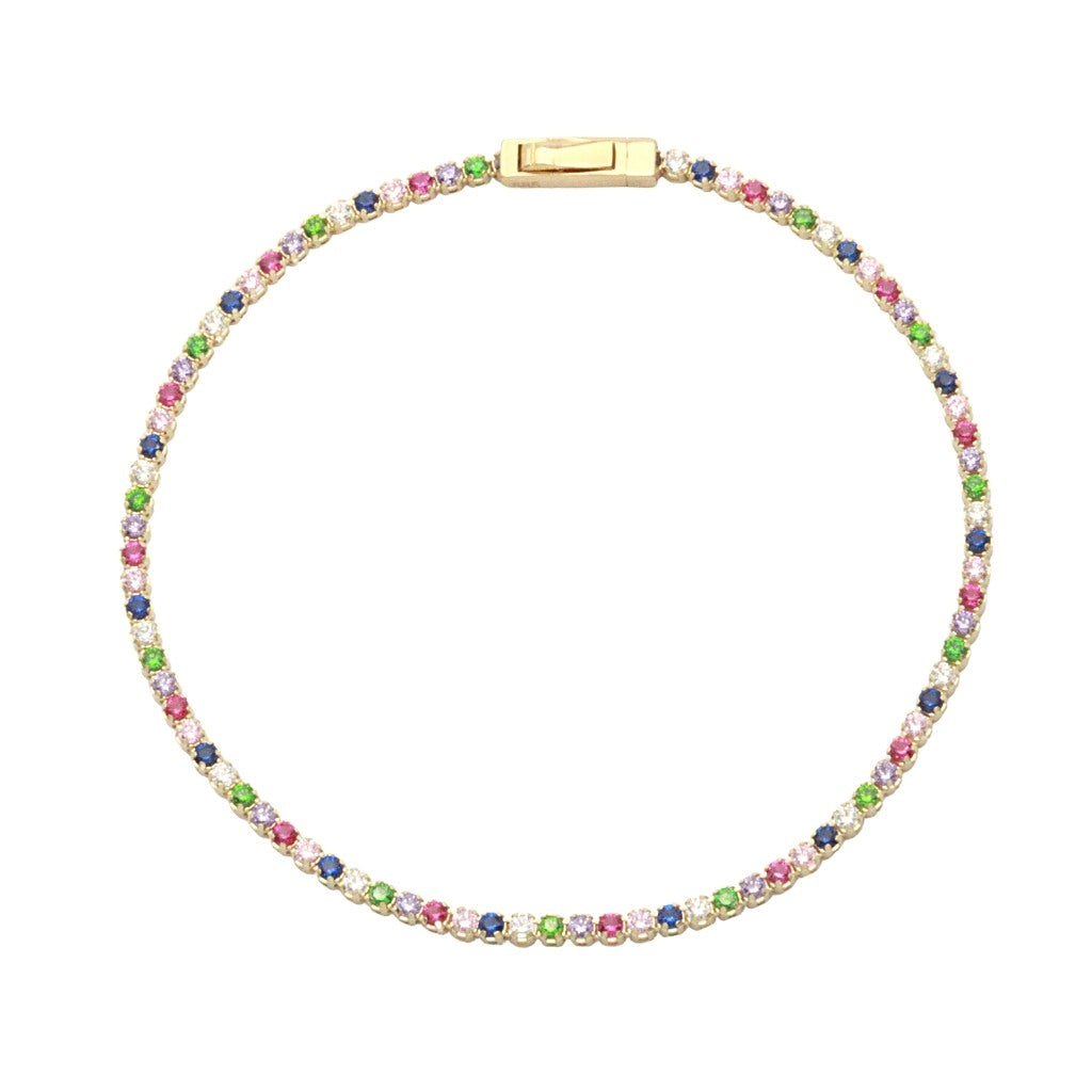 Bratara Unisex Aur 14k Tennis cu Pietre Multicolore