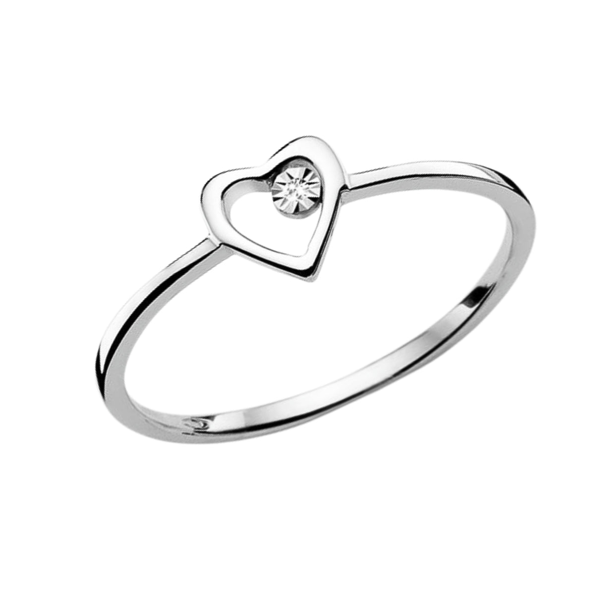 Inel Aur 14k Alb Inima cu Diamant 0.005ct