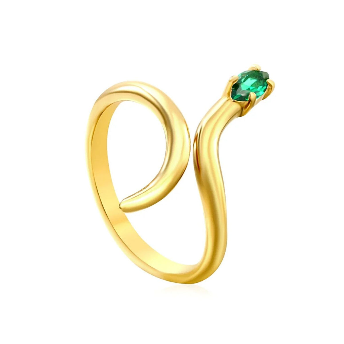 Inel Placat cu Aur 14k Sarpe cu Piatra Verde