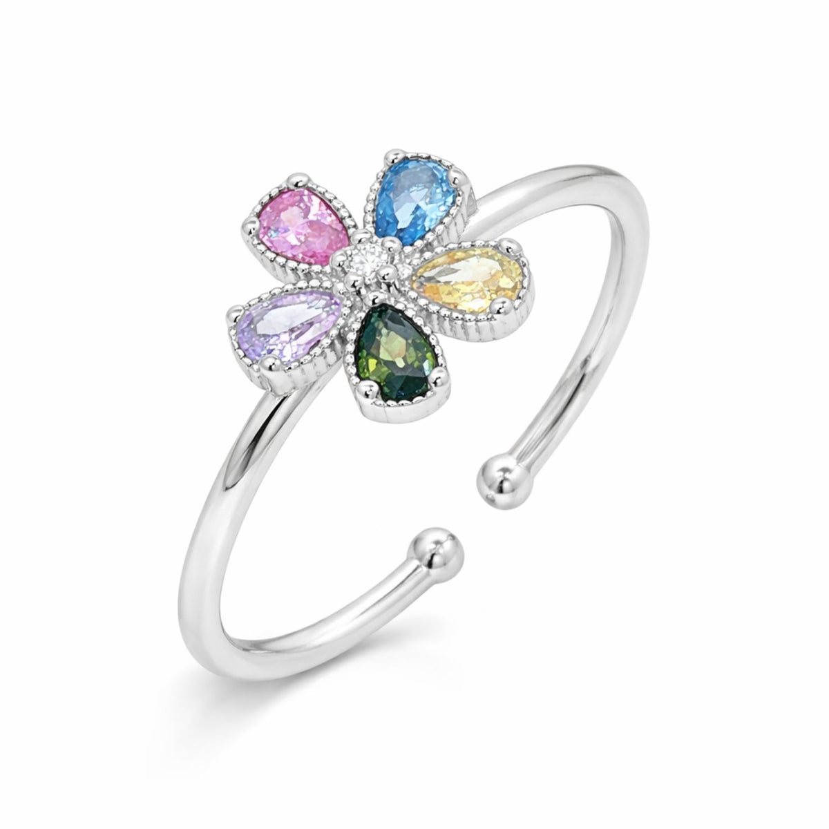 Inel Argint Floare cu Pietre Multicolore