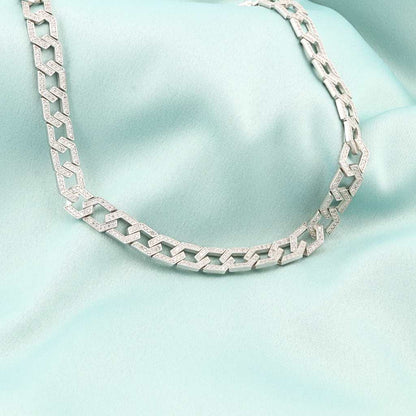 Lant Argint Cuban Link cu Pietre Zirconia Albe