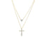 Lant Argint Placat cu Aur 14k Dublu Cruce si Inima Pietre albe