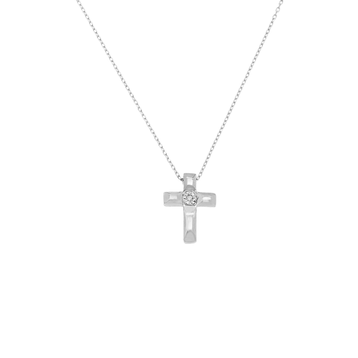 Lant Aur 14k Alb Cruce cu Diamant 0.005ct