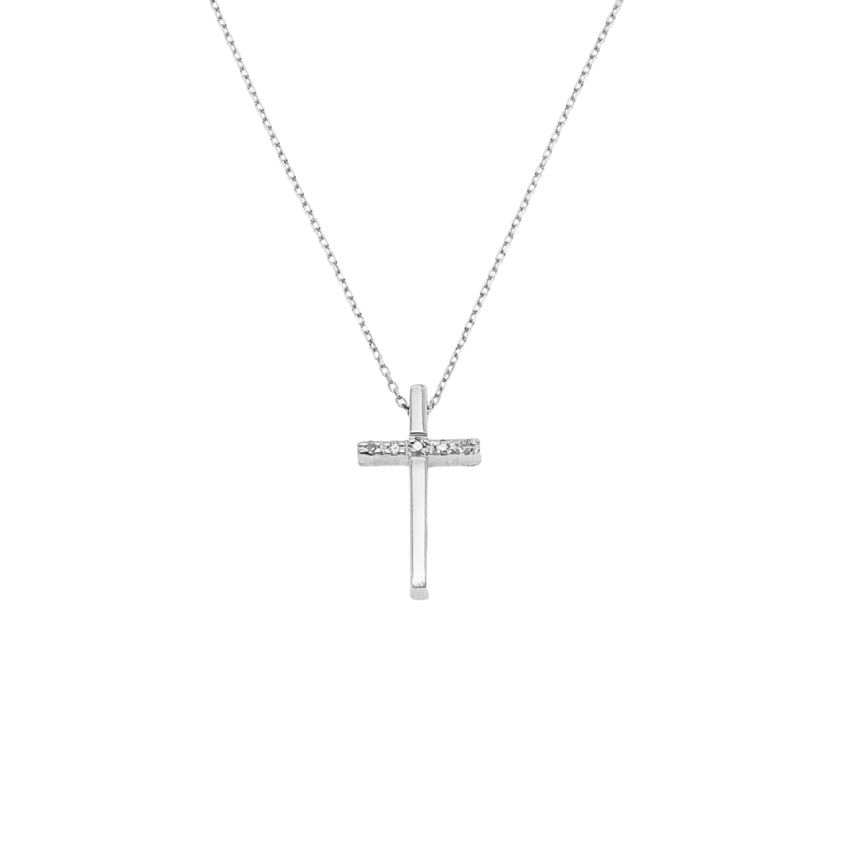 Lant Aur 14k Alb Cruce cu Diamante 0.025ct