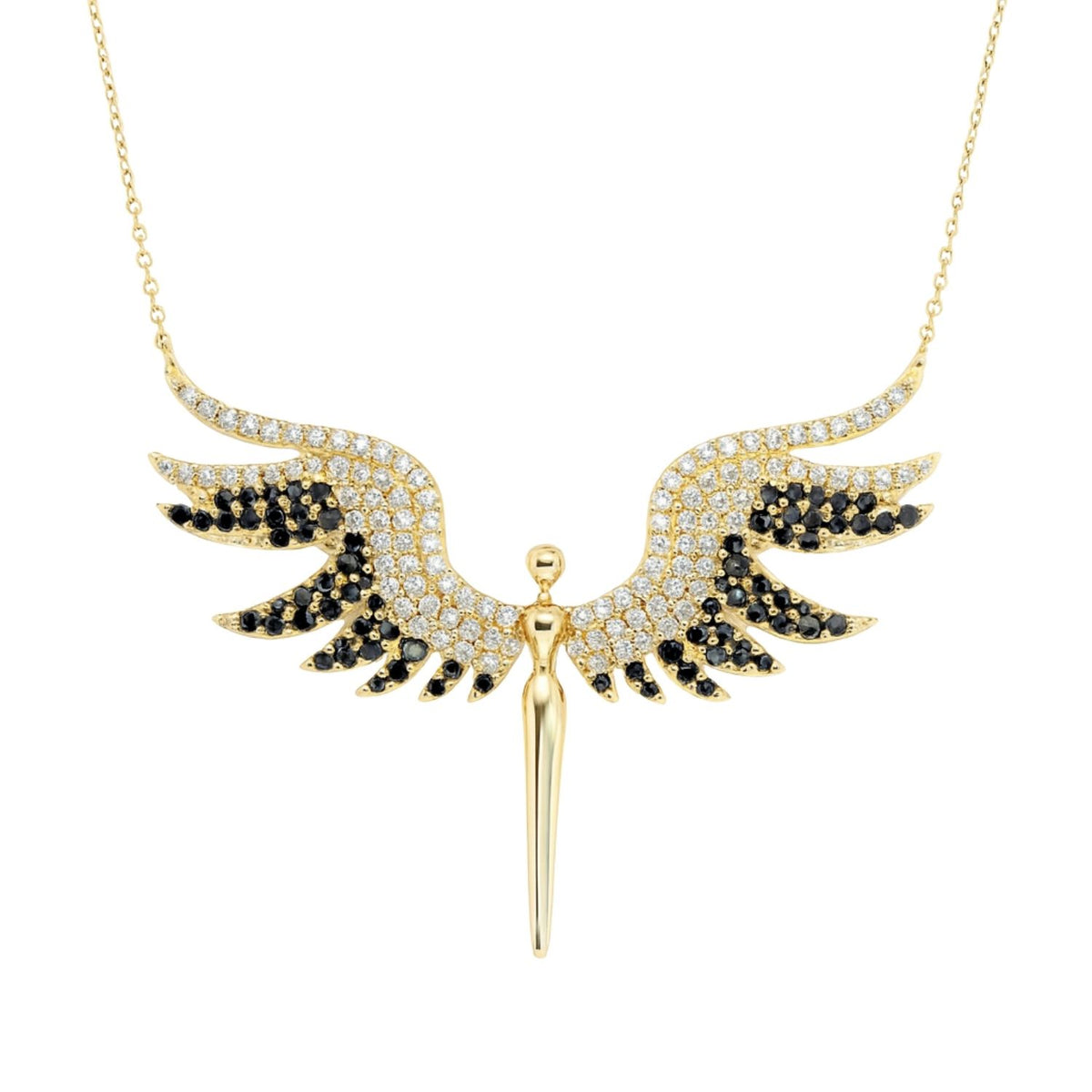 Lant Aur 14k Arhanghelul Mihail cu Pietre Black & White