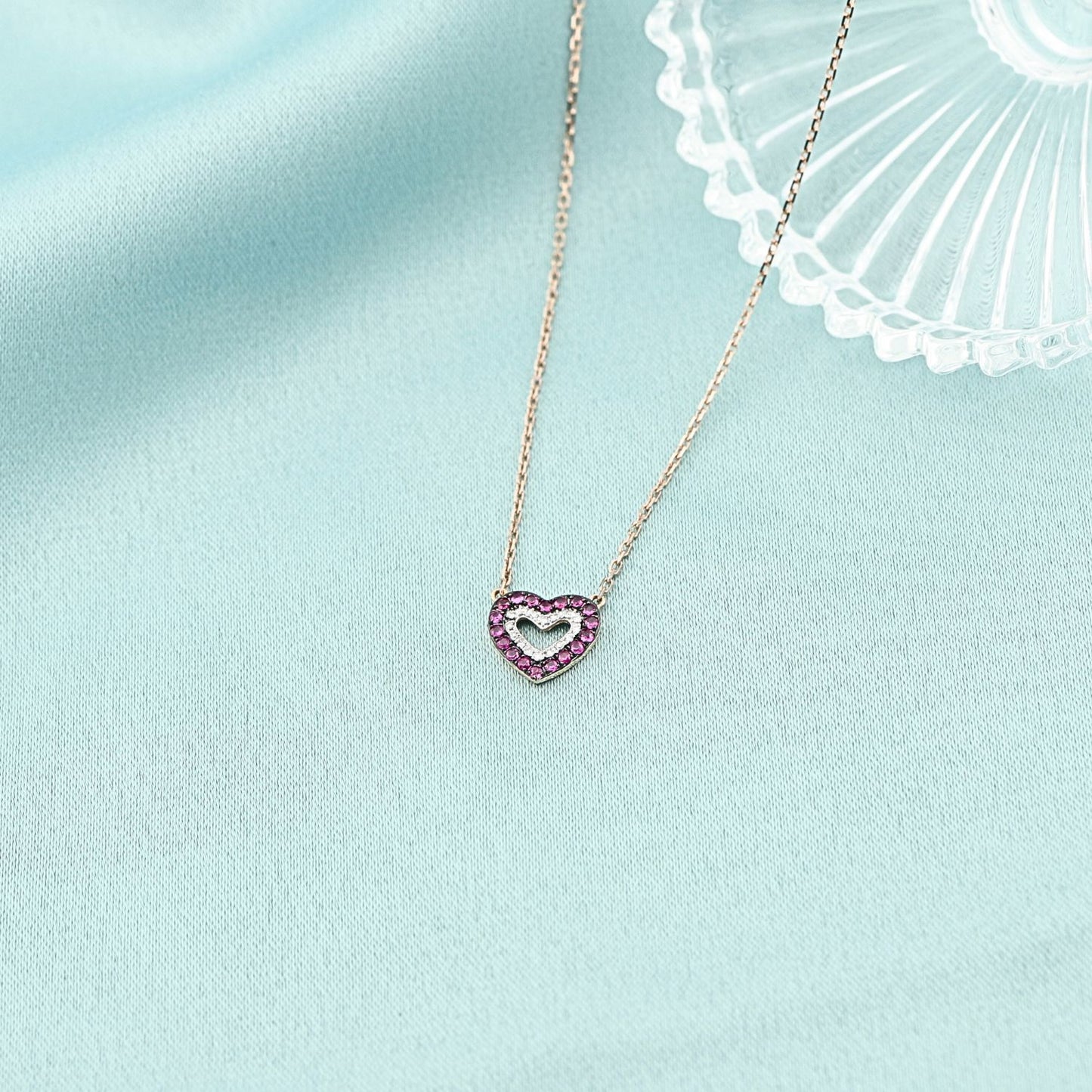 Lant Aur 14k Inima cu Diamante 0.044ct si Rubine 0.174ct