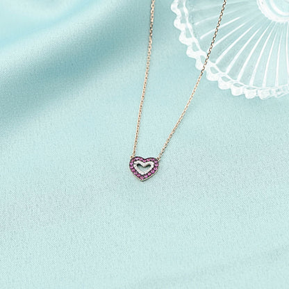 Lant Aur 14k Inima cu Diamante 0.044ct si Rubine 0.174ct