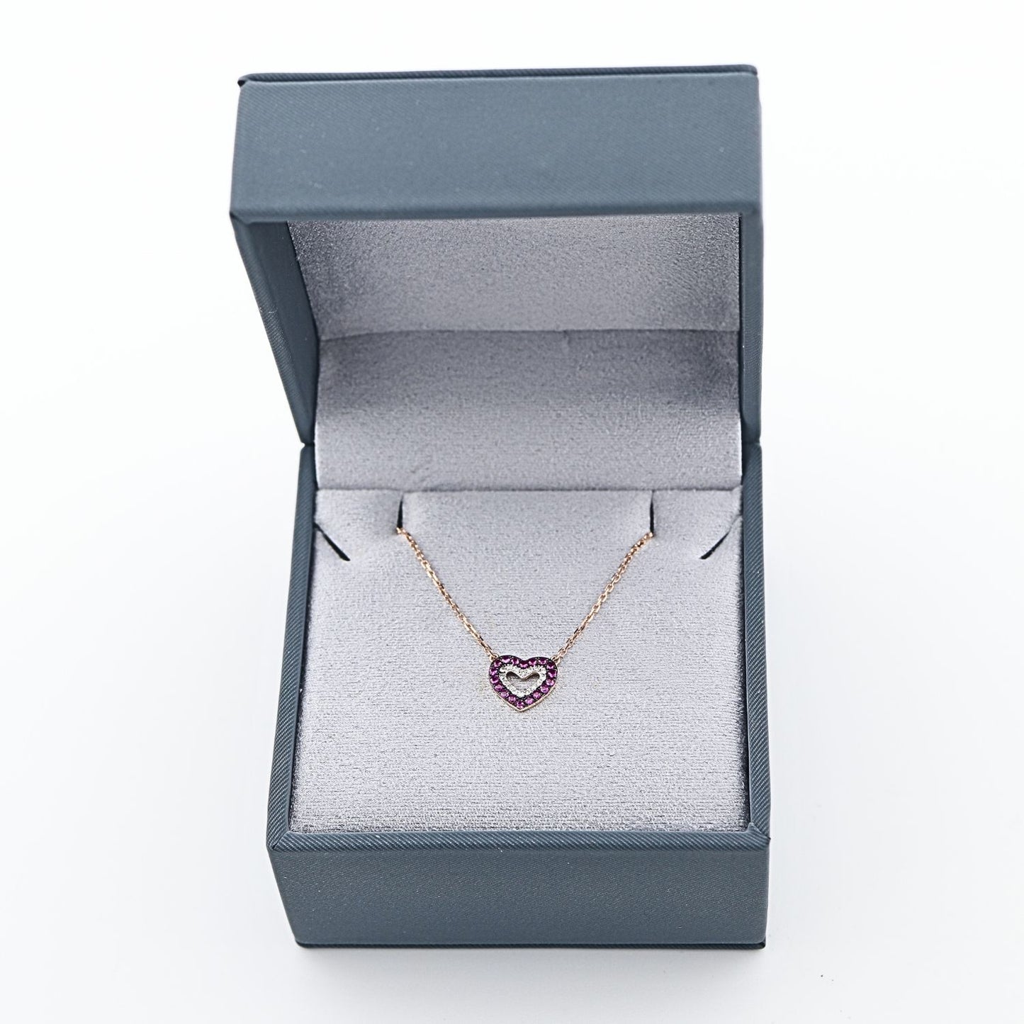 Lant Aur 14k Inima cu Diamante 0.044ct si Rubine 0.174ct