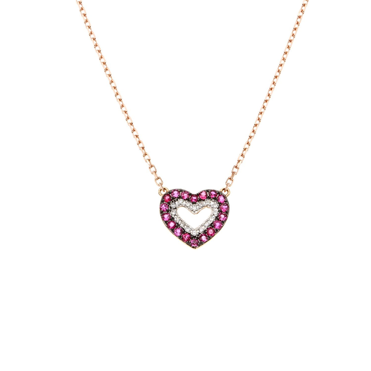 Lant Aur 14k Roz Inima cu Diamante 0.044ct si Rubine 0.174ct