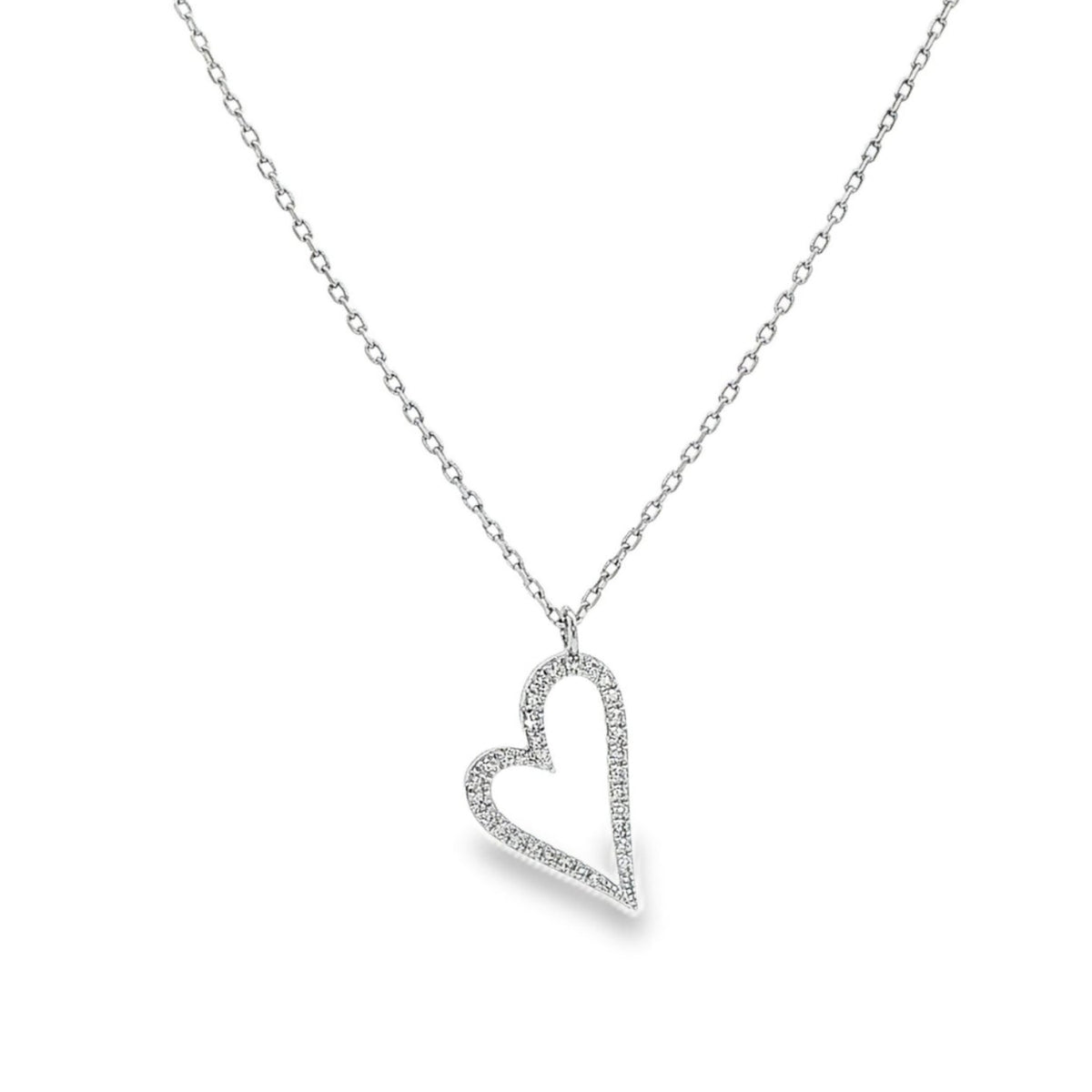 Lant Aur Alb 14k Inima cu Diamante 0.0856ct