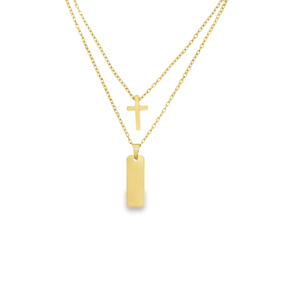 Lant Placat cu Aur 14k Cruce si Placuta Gravabila