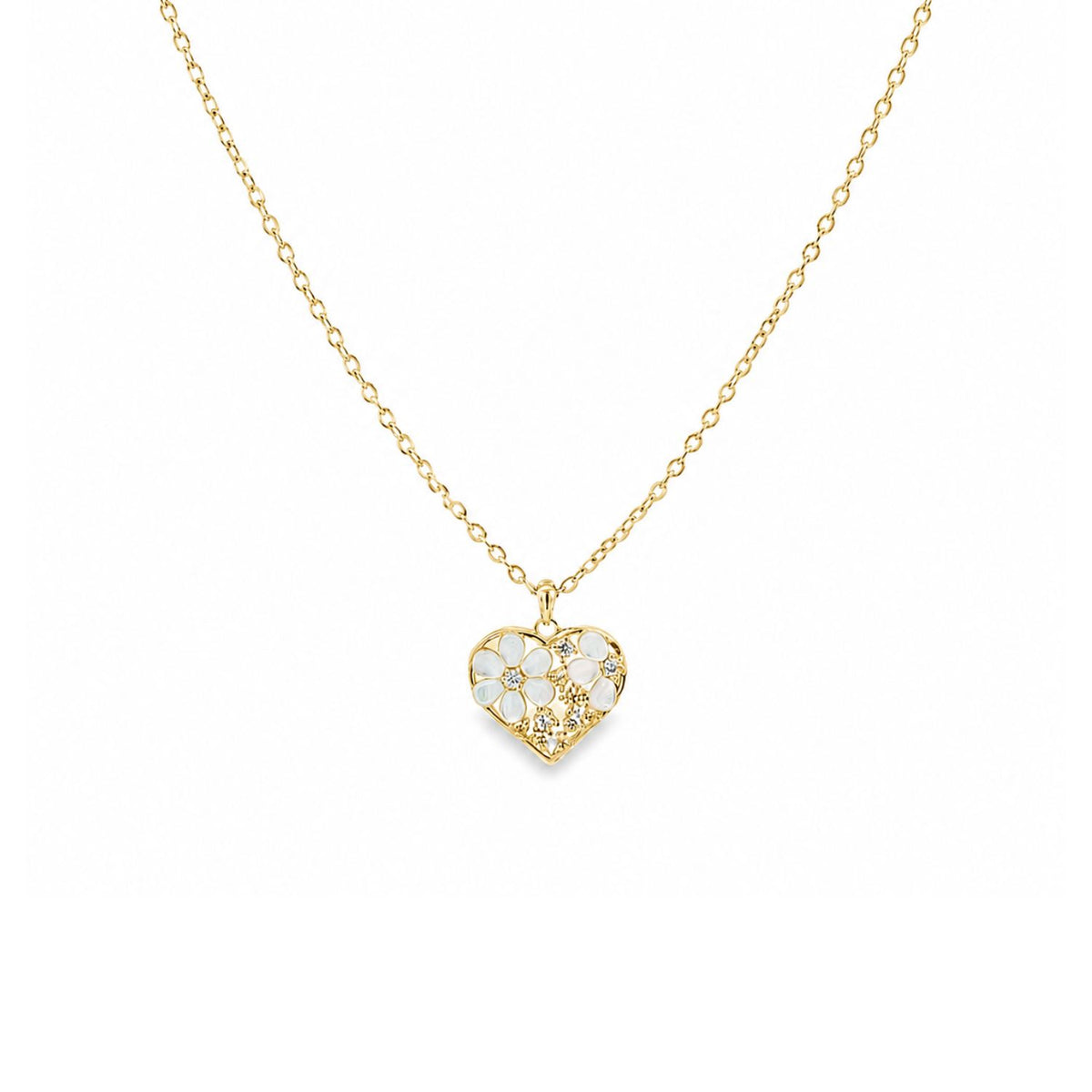 Lant Argint Placat cu Aur 14k Inima cu Flori
