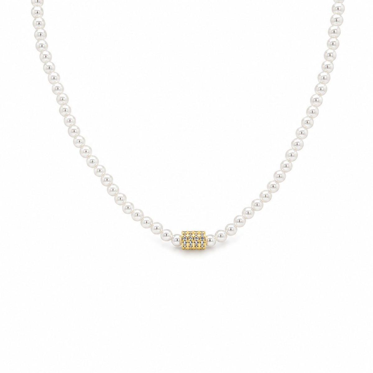 Lant Argint Placat cu Aur 14k Perle si Element Geometric
