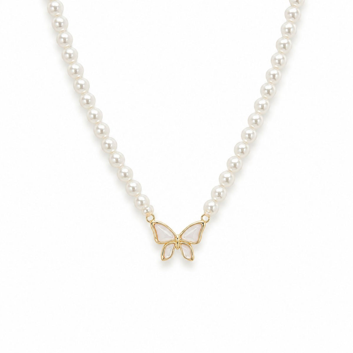 Lant Argint Placat cu Aur 14k Perle si Fluture