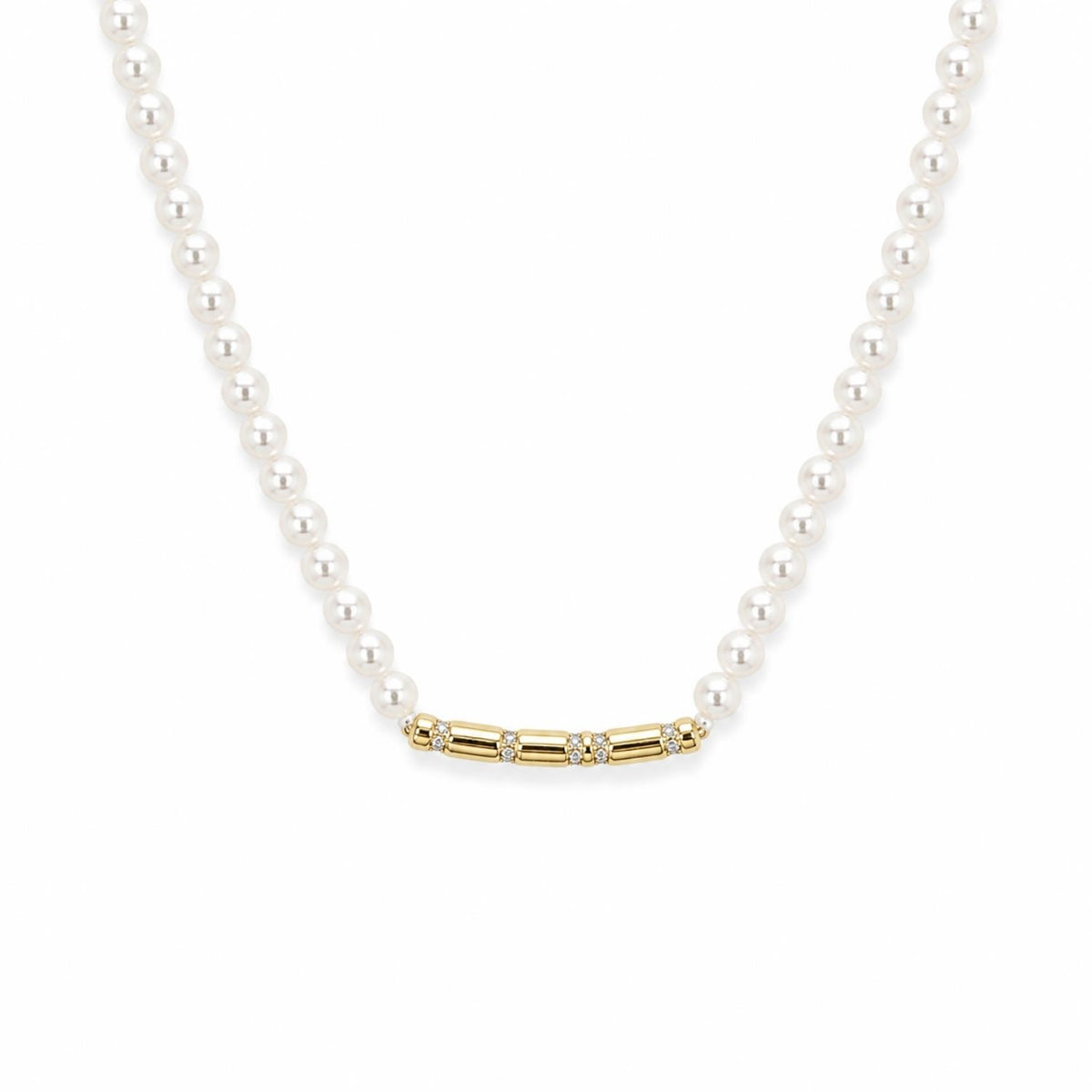 Lant Argint Placat cu Aur 14k cu Perle si Element Geometric