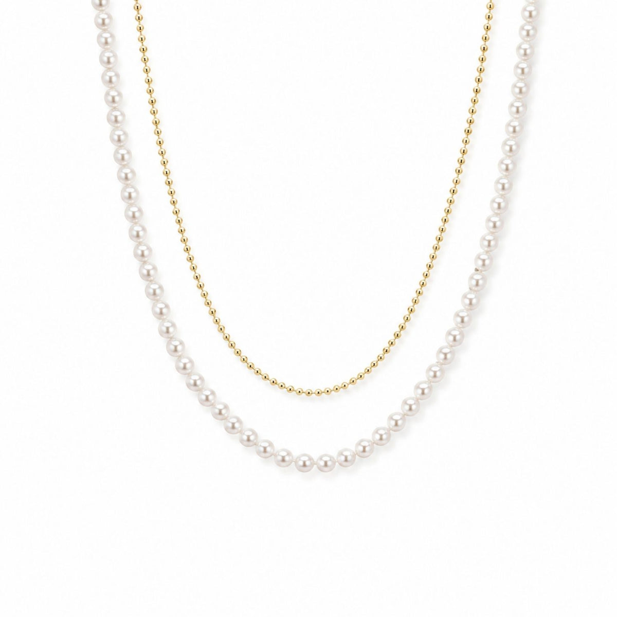 Lant Argint Placat cu Aur 14k Perle si Bile