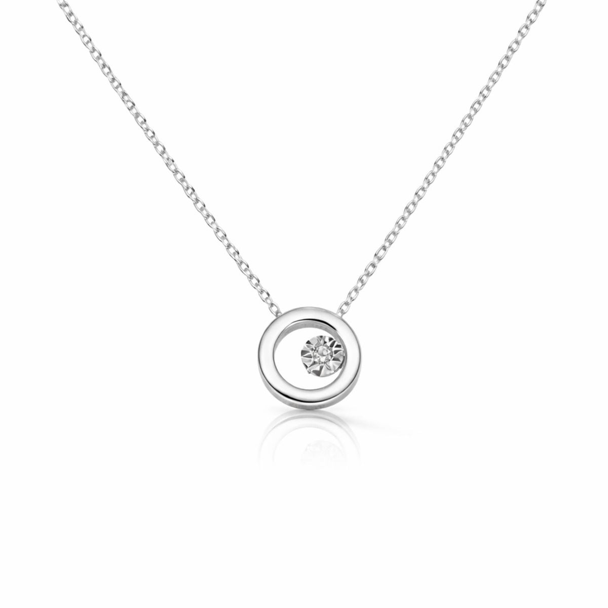 Lant Aur 14k Alb Cerc cu Diamant 0.008 ct