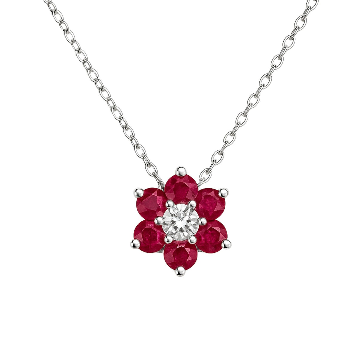 Lant Aur 14k Alb Floare cu Rubin 0.300ct si Diamante 0.030ct