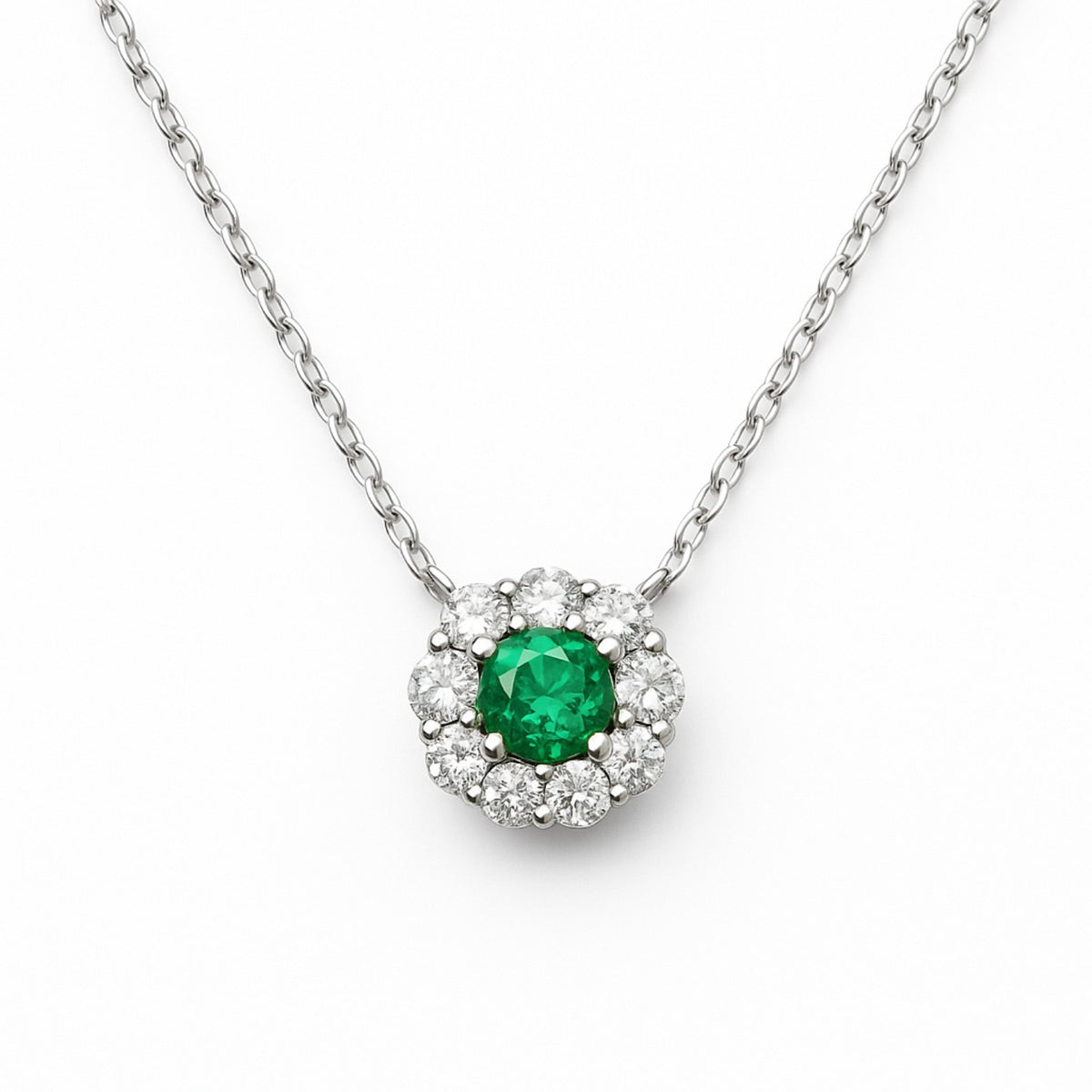 Lant Aur 14k Alb Smarald 0.050ct si Diamante 0.064ct