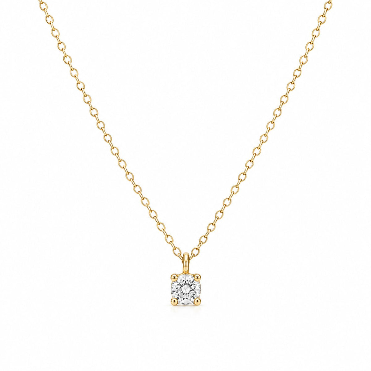 Lant Aur 14k Piatra Alba Solitaire