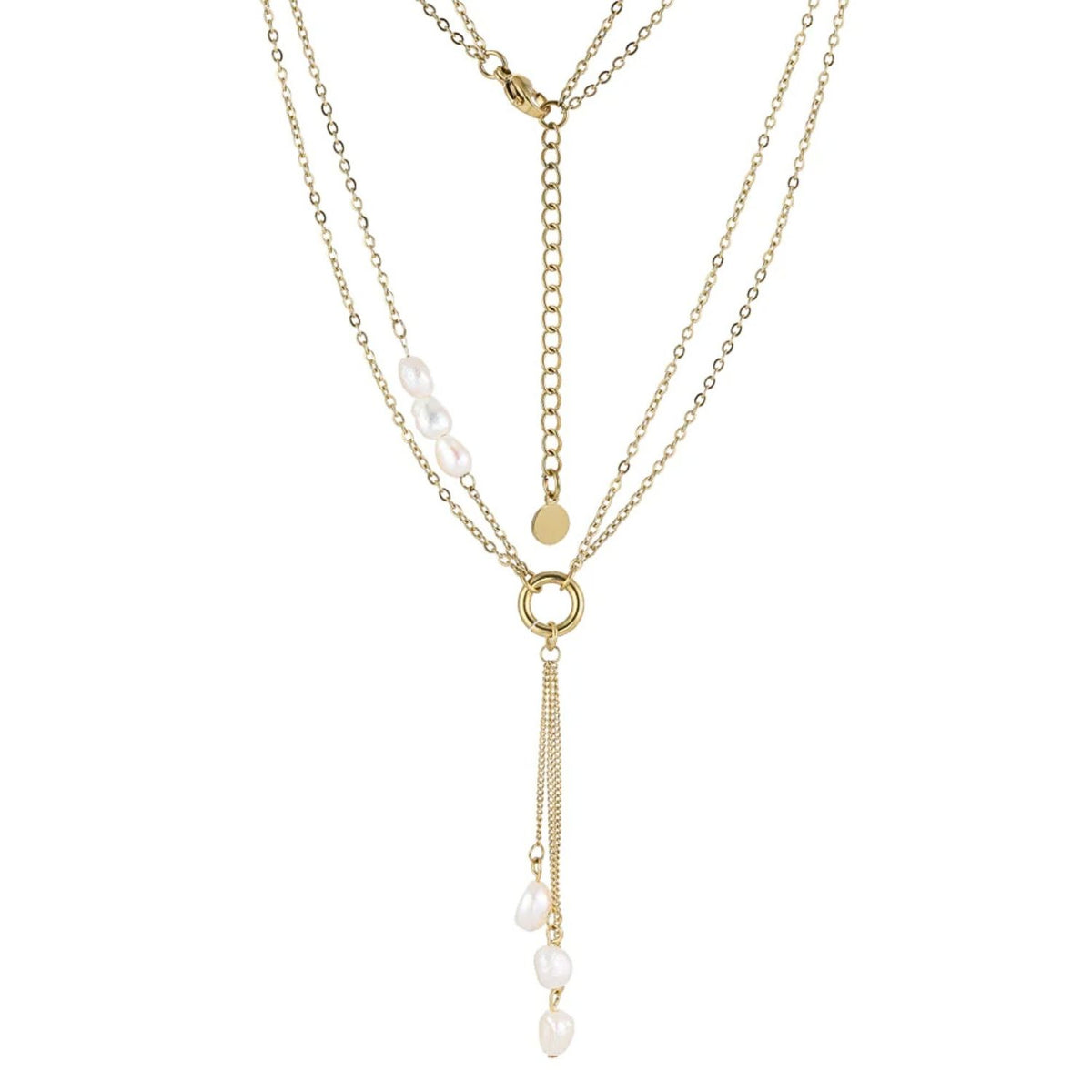 Lant Placat cu Aur 14k Dublu cu Perle