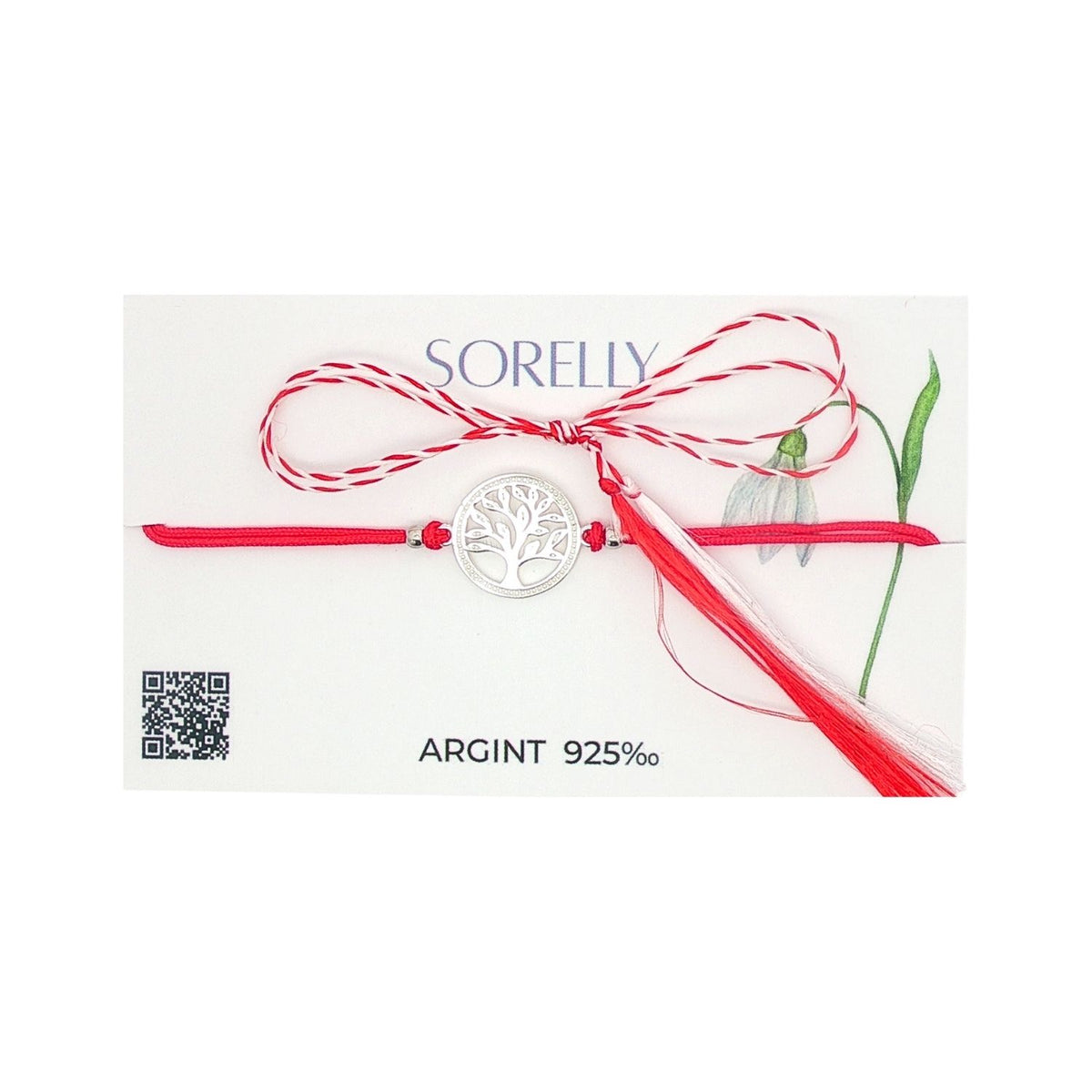 Martisor Bratara Argint Snur Rosu Copacul Vietii 1.4 cm