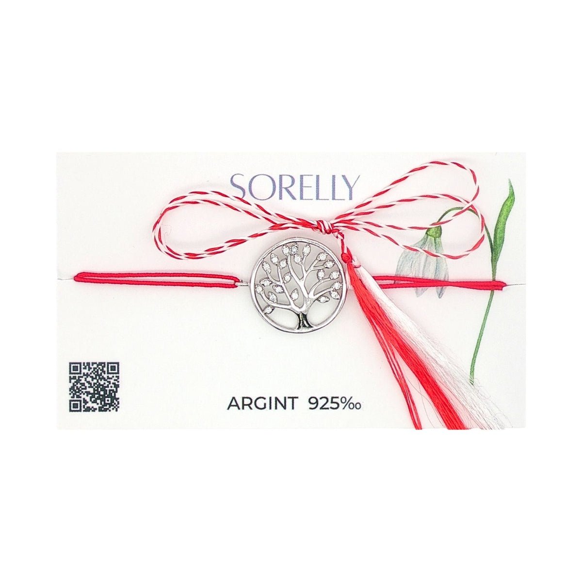 Martisor Bratara Argint Snur Rosu Copacul Vietii cu Pietre Albe