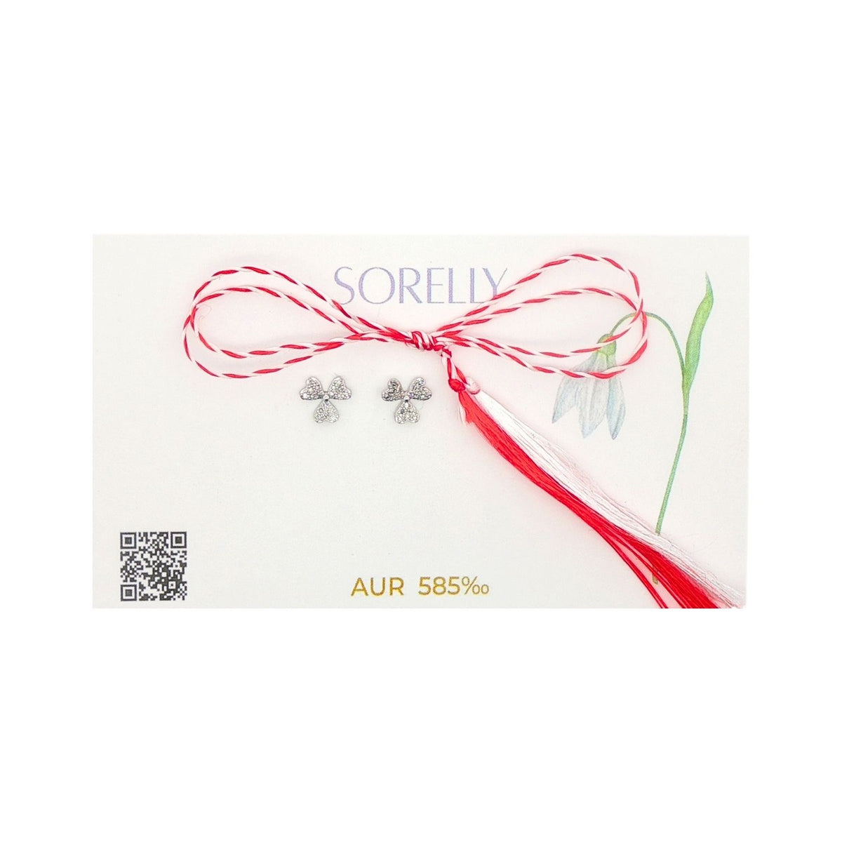 Martisor Cercei Aur 14k Alb Trifoi cu Diamante 0.092ct