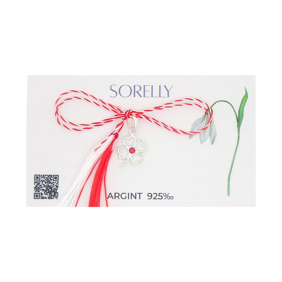 Martisor Pandantiv Argint Trifoi cu Piatra Rosie