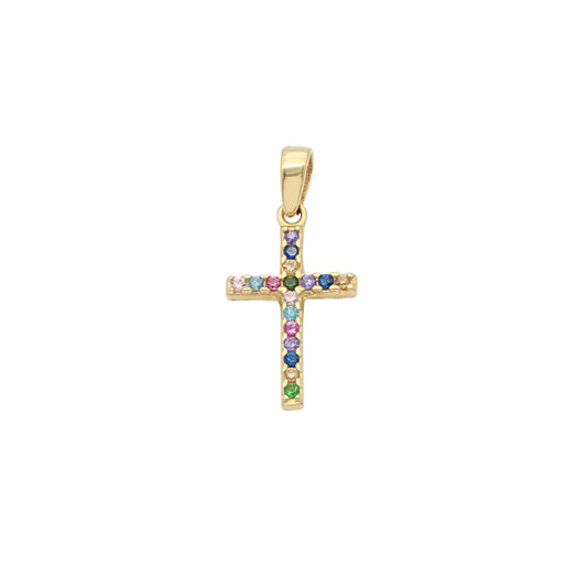 Pandantiv Aur 14k Cruce Reversibila cu Pietre Multicolore