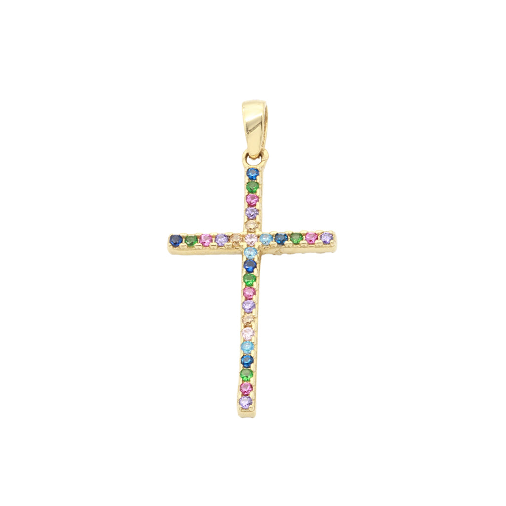 Pandantiv Aur 14k Cruce Reversibila cu Pietre Multicolore