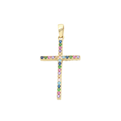 Pandantiv Aur 14k Cruce Reversibila cu Pietre Multicolore