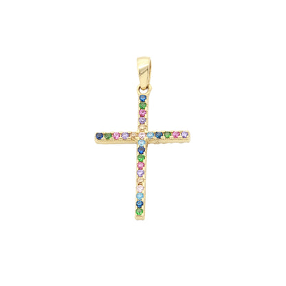 Pandantiv Aur 14k Cruce Reversibila cu Pietre Multicolore