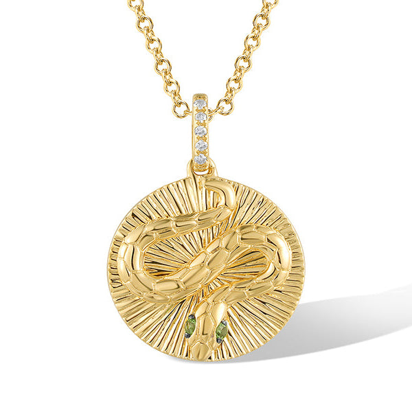 Pandantiv Aur 14k Banut Sarpe cu Diamante 0.015ct si Granat